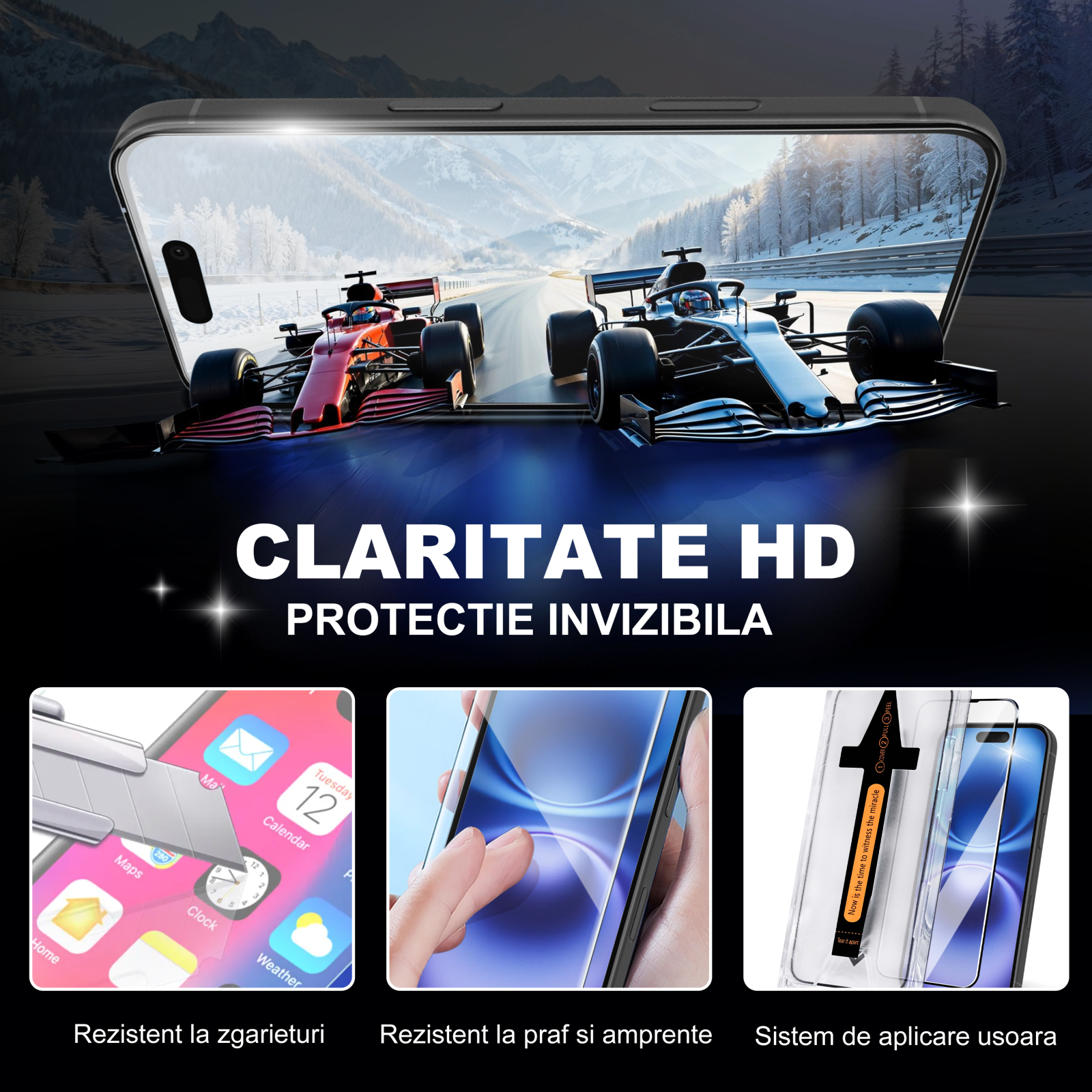 Set 2 Folii Sticla Ecran cu Kit Montare Inclus, pentru iPhone 11